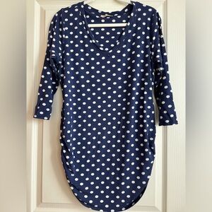 Full Moon Maternity Blue and White polka dot 3/4 Sleeve Shirt, size XXL